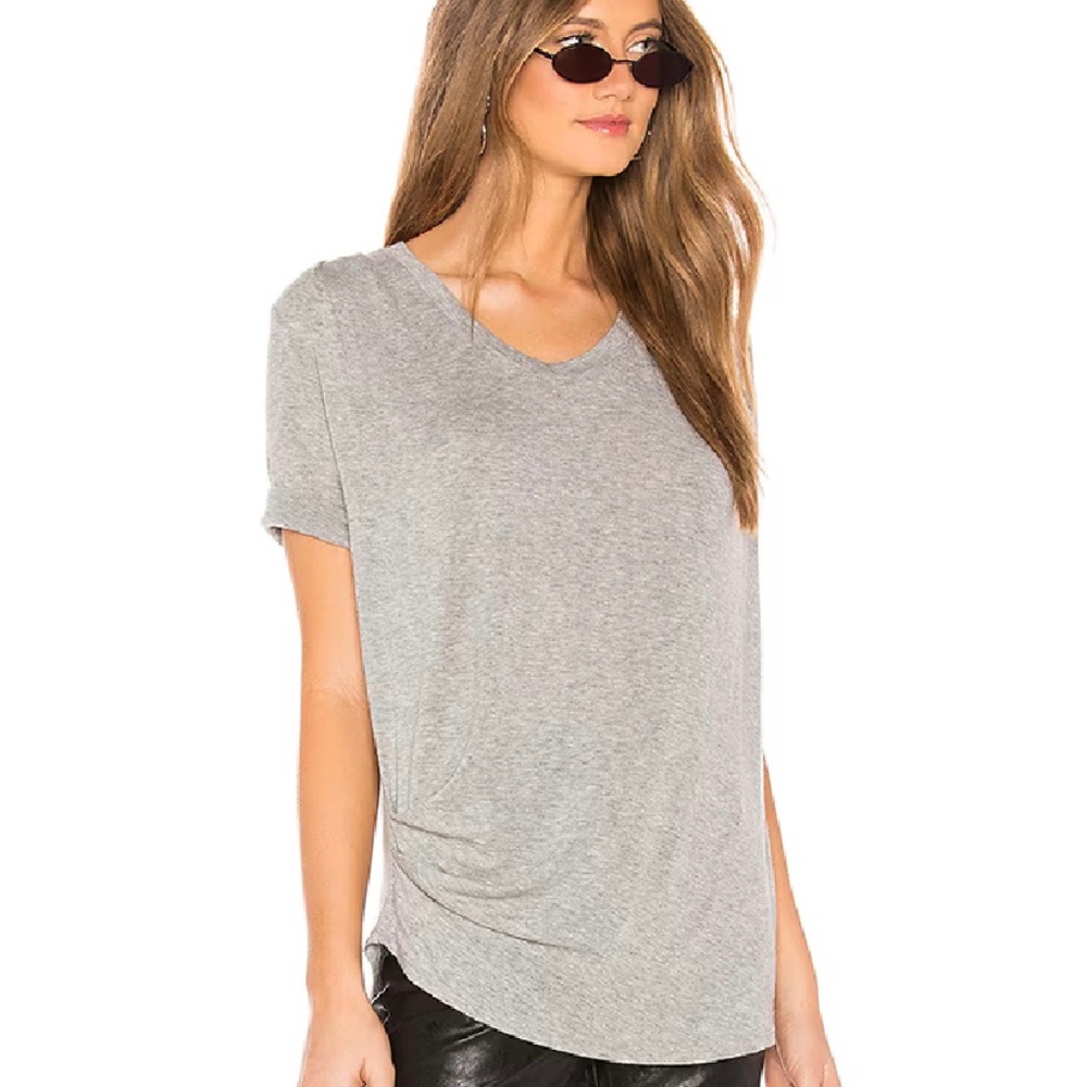 LA Made Marigot Draped Tee in Heather Gray/White Size S